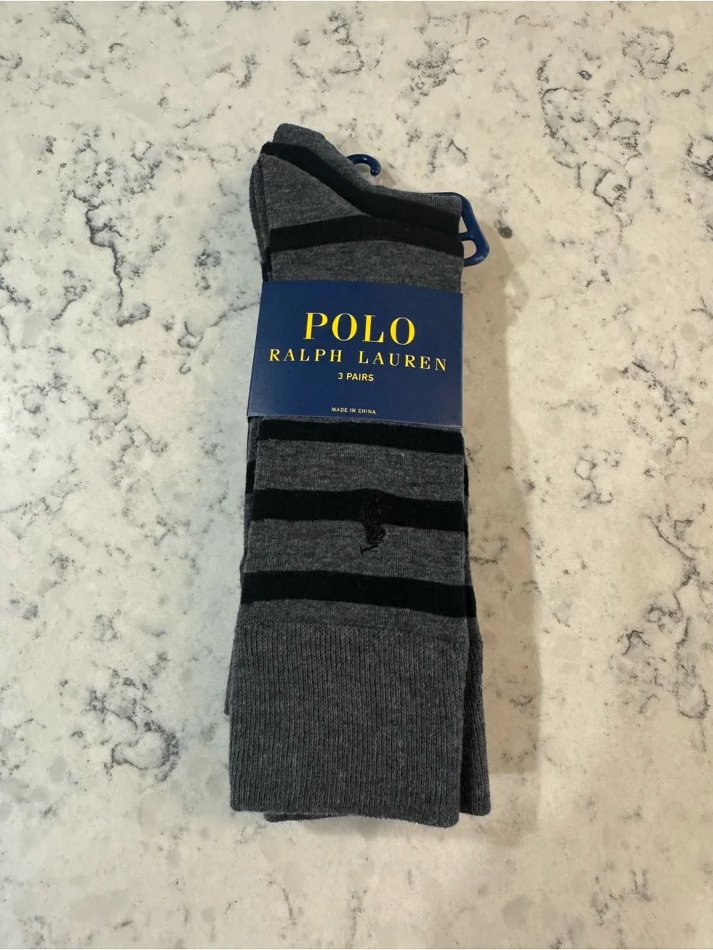 Polo by Ralph Lauren Gray and Black Striped Men's Sock Pack - 3 Pairs NWT